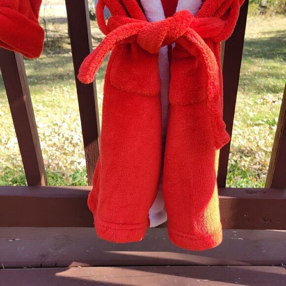 Baby Gap Red White Fuzzy Trim Long Sleeve Hooded Holiday Robe Size 3 Years - Picture 5 of 10